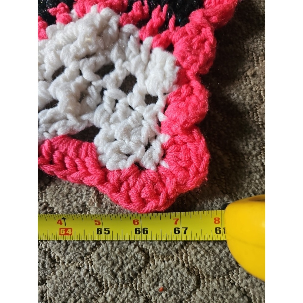 Handmade Crocheted Afghan Blanket Granny Blanket Hot Pink,Black Glitter, White - Picture 3 of 4